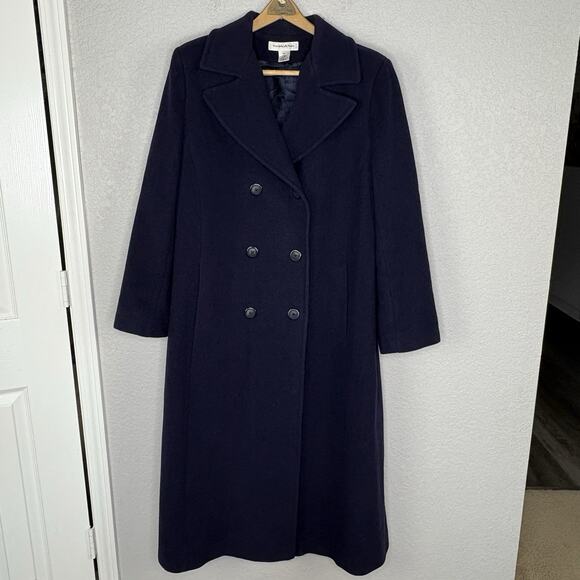 Preston & York Long Wool Overcoat Double Breasted Navy Blue Women’s 14 - Picture 2 of 4